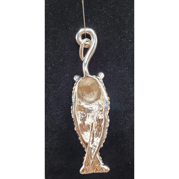 Sparkly Cubic Zirconia Tiger Green Eyes Black Enamel Pendant - Picture 6 of 7